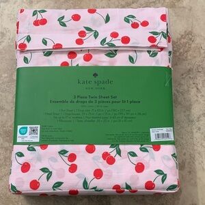 kate spade Pink Cherry Print Twin Sheet Set NEW cherries 3 piece set pillowcase